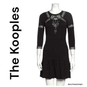The Kooples Black A Line boho Lace 3/4 sleeve fit & flare Mini dress casual XS